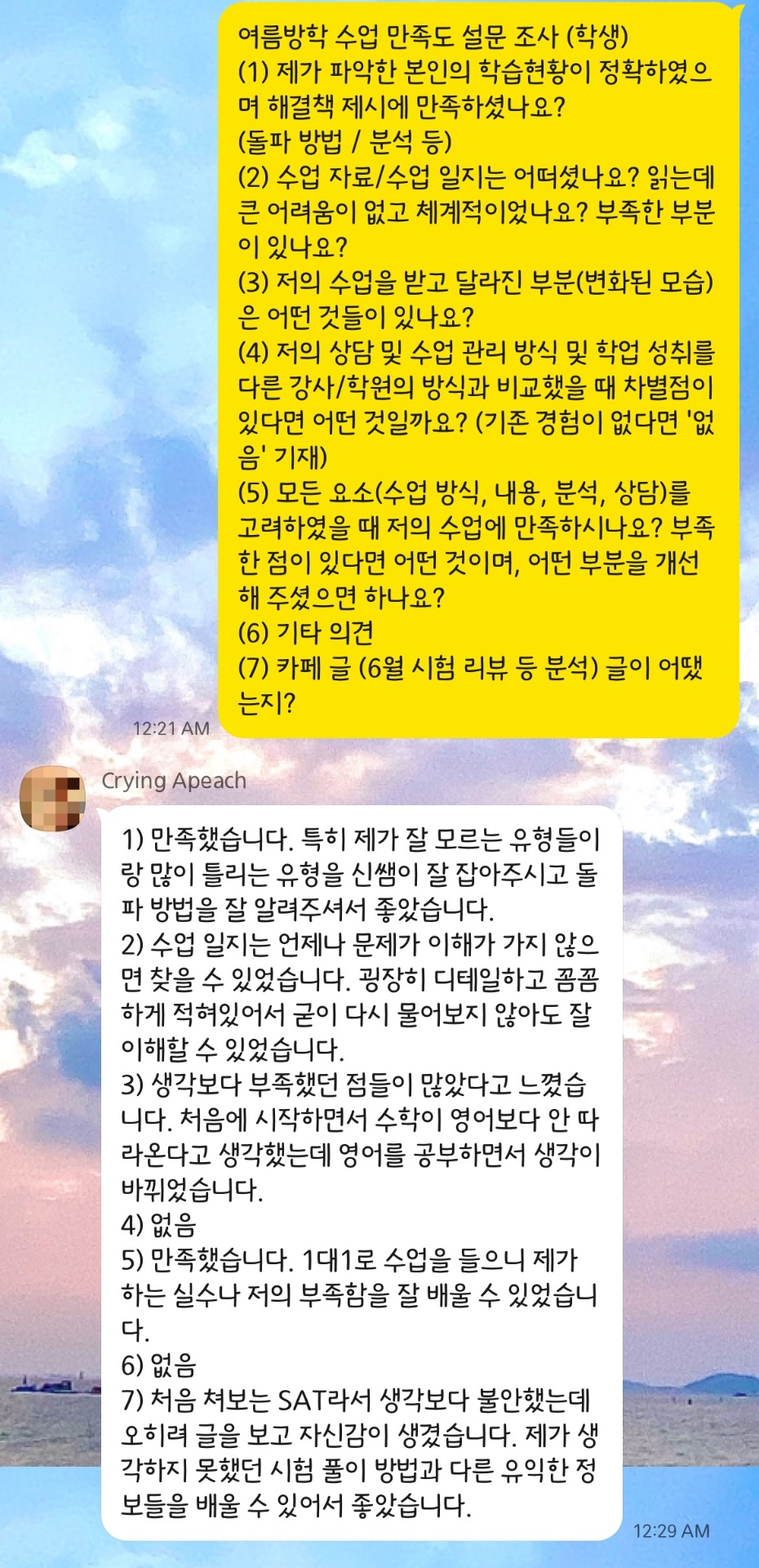 1대1 약점 파악, 카페 글 분석